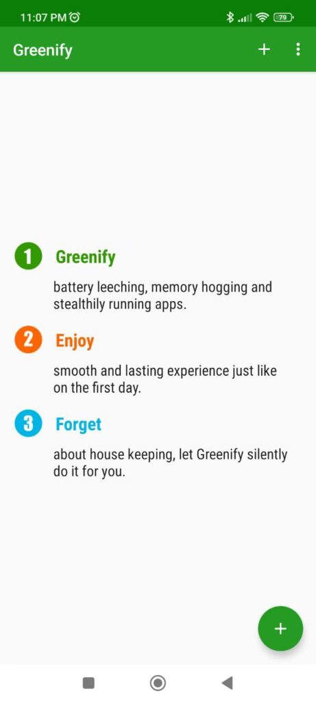 Greenify Main page