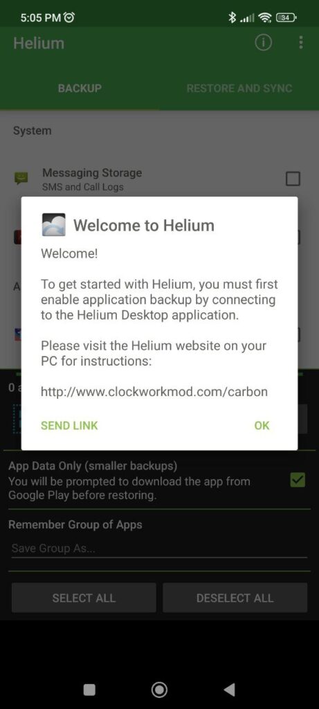 Helium Start message