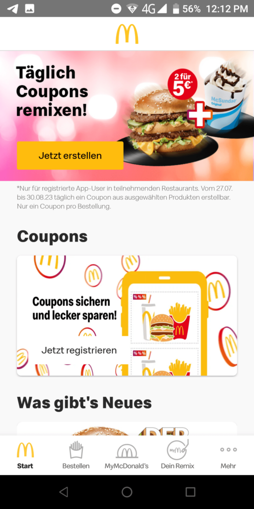 McDonalds Deutschland Main page