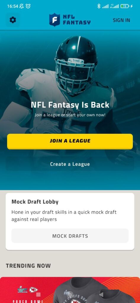 NFL Fantasy Main page