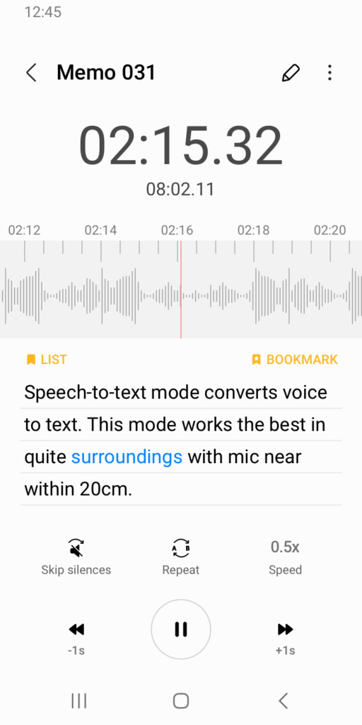 Samsung Voice Recorder Speech-to-text