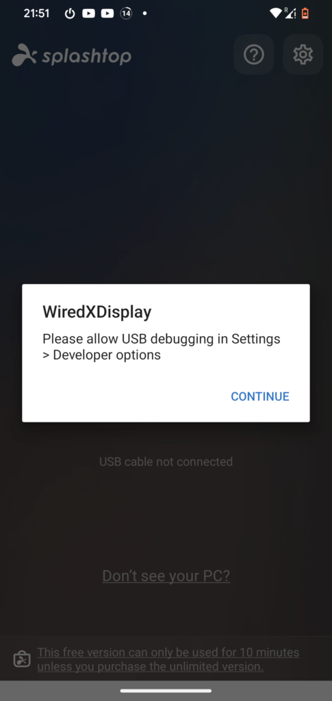 Splashtop Wired XDisplay Aviso