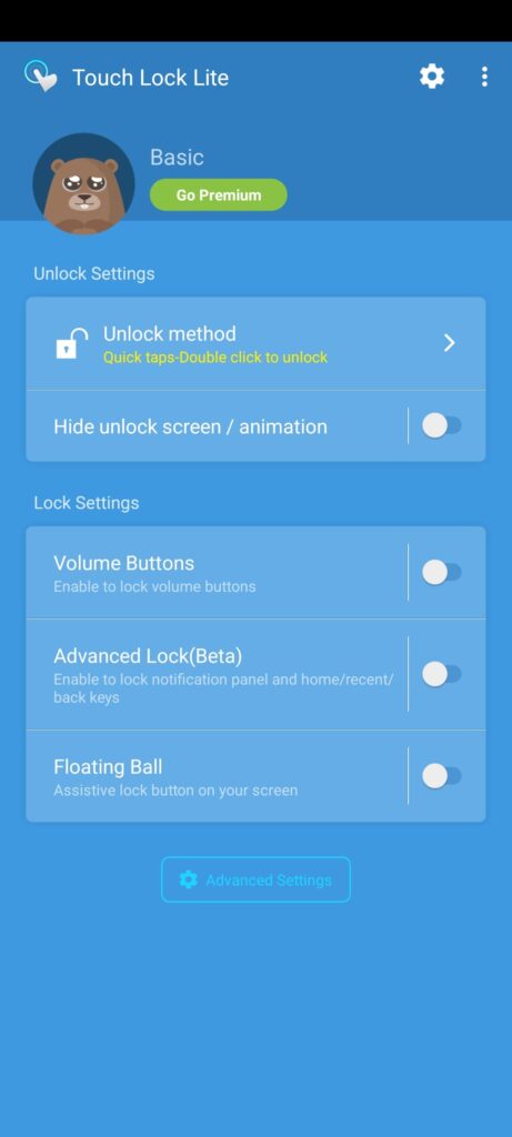 Touch Lock Main page