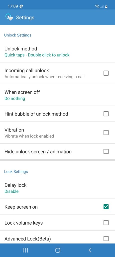 Touch Lock Settings