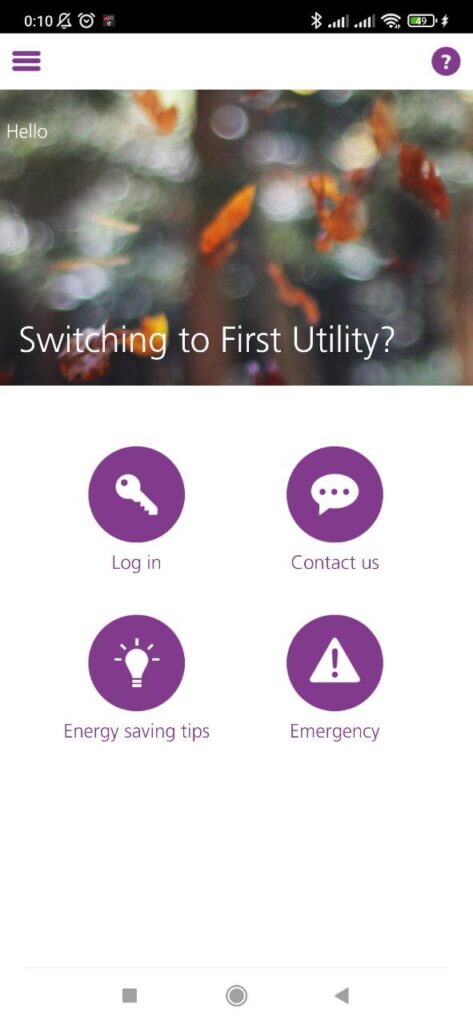 First Utility Start page