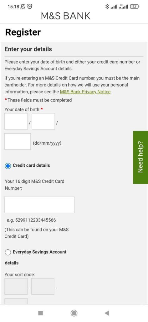 M and S Banking Registration