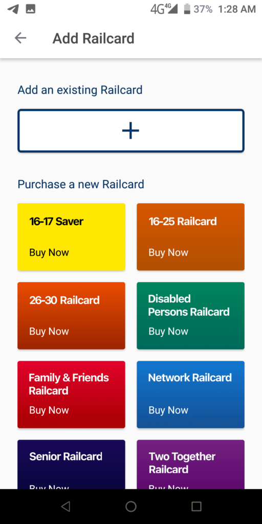 Railcard Add railcard