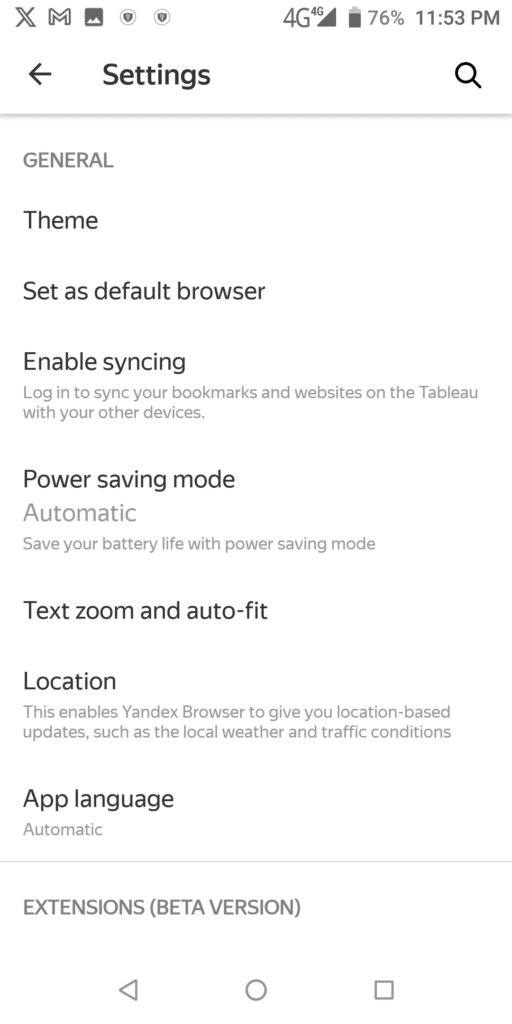 Yandex Browser Settings