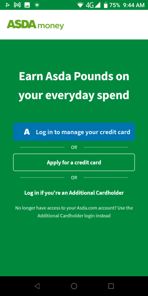 ASDA Money Credit Card Log in