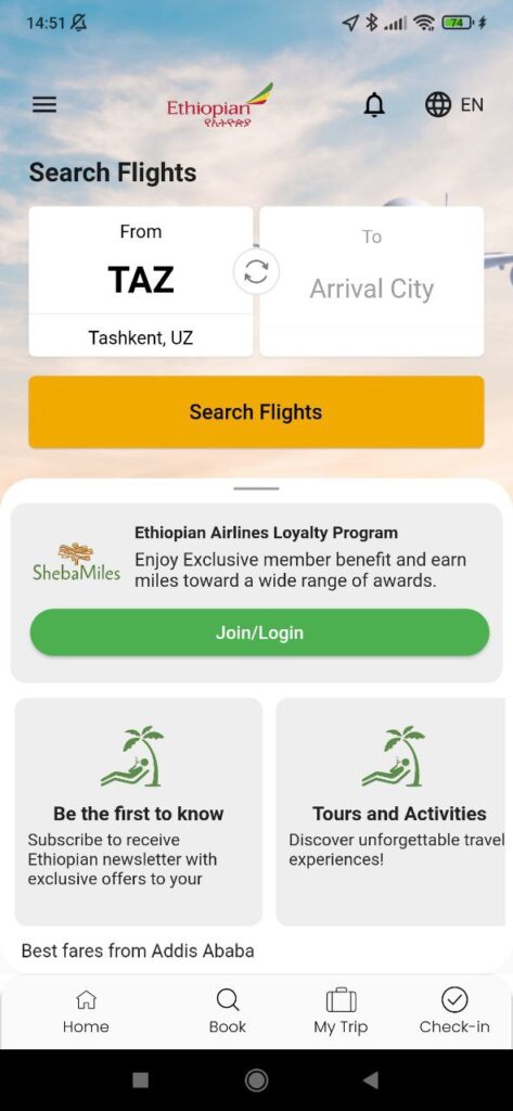 Ethiopian Airlines Homepage