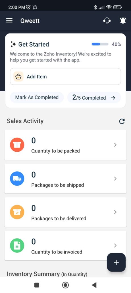 Zoho Inventory Dashboard