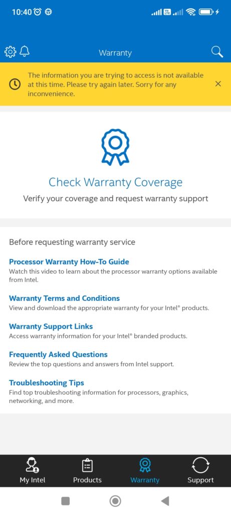 Intel Support Warranty