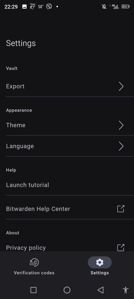 Bitwarden Authenticator Settings