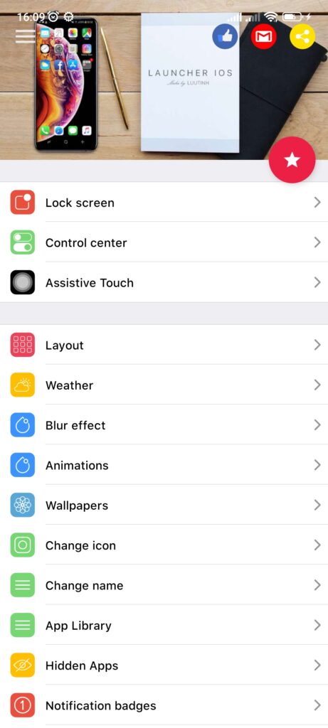 Launcher iOS 17 Menu