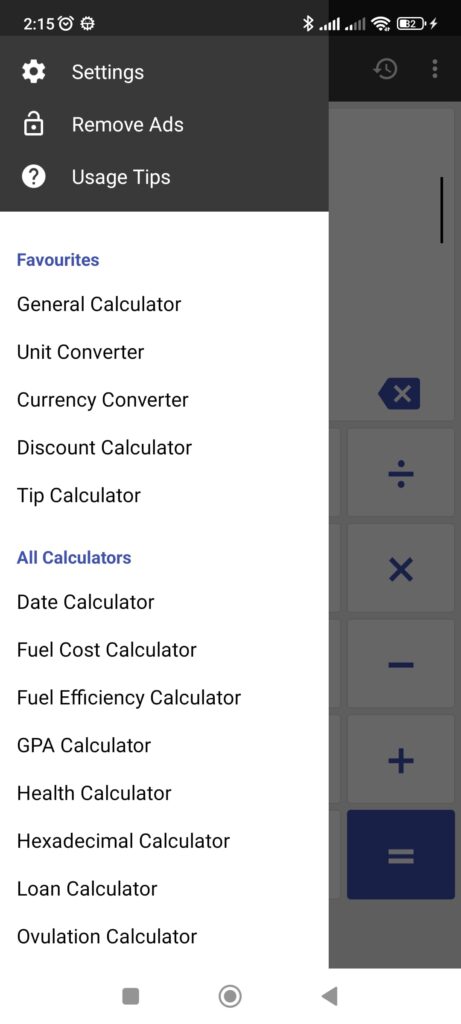 ClevCalc Menu