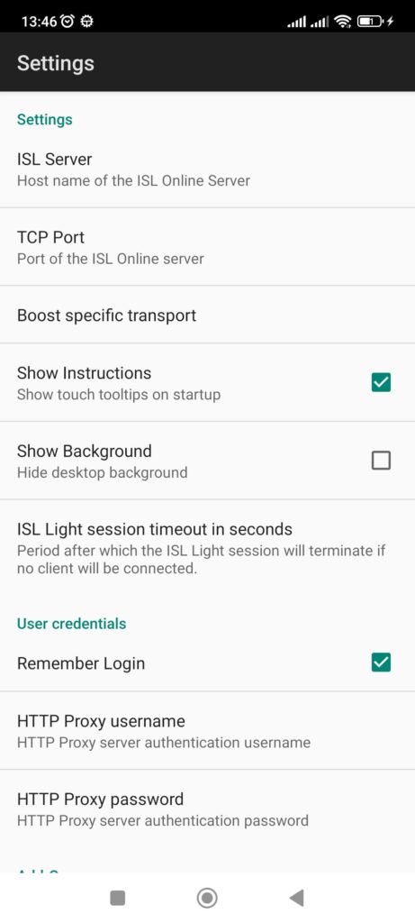 ISL Light Settings