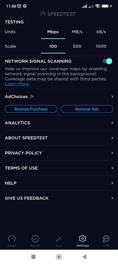 Speedtest net Settings