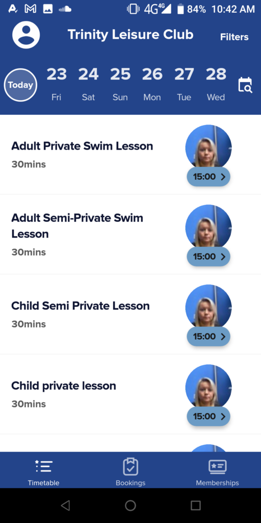 Trinity Leisure Club Timetable