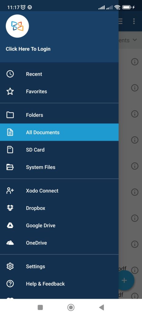 Xodo Docs Menu