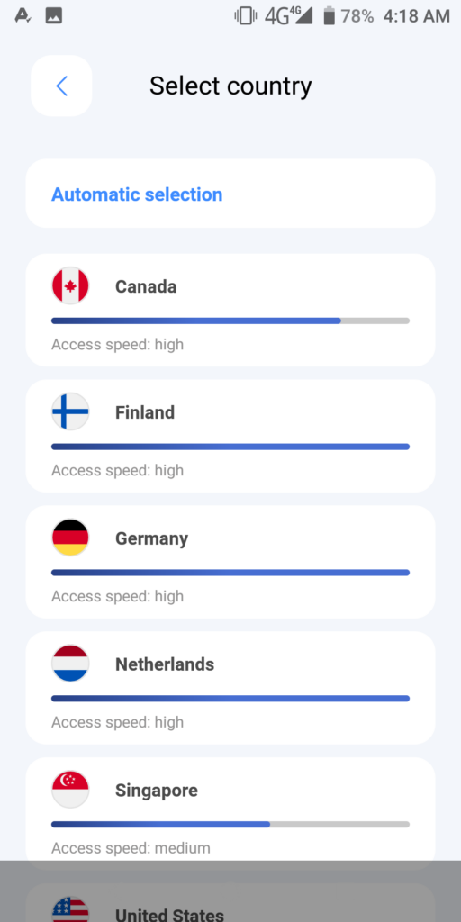 NotVPN Select country