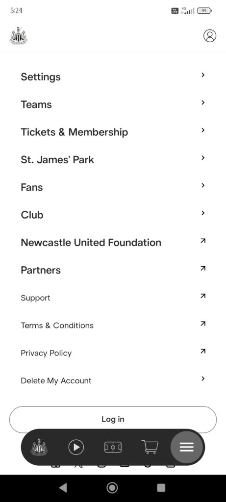 Official Newcastle United Menu