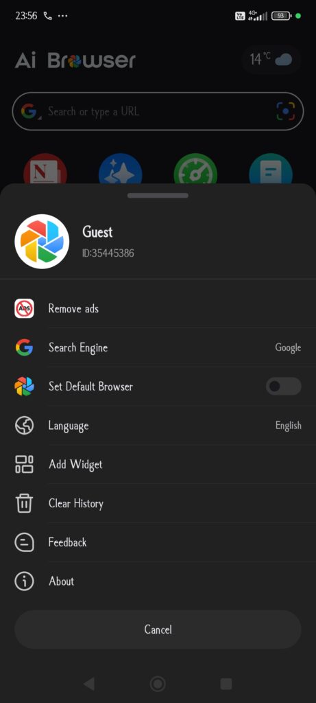 Ai Browser Menu