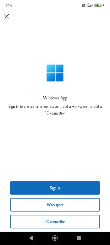 Windows App Preview Sign in