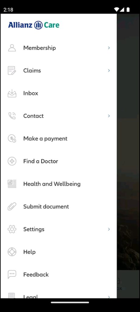 Allianz Care Menu