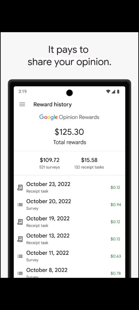 Google Opinion Rewards Total