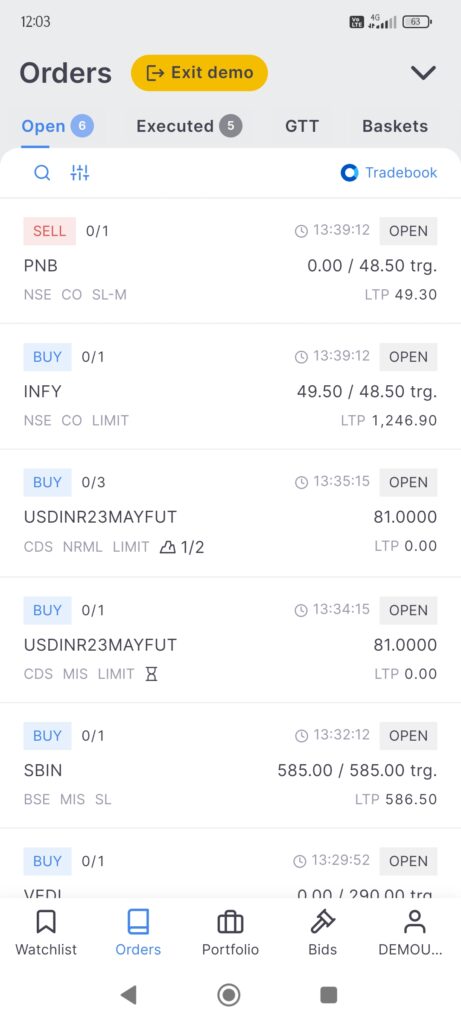 Zerodha Kite Orders