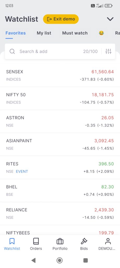 Zerodha Kite Watchlist